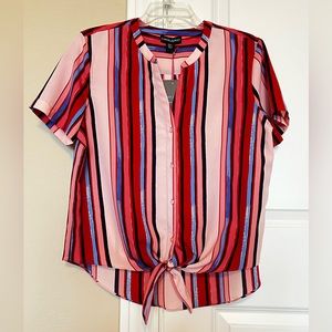 NWT Cynthia Rowley pink stripe button short sleeve blouse Size M